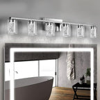 SADENICEL 6 Light Brushed Nickel Bathroom Light Fixtures, LED Vanity Lights Crystal White/Neutral/Warm Bathroom Lights Over Mirror for Bathroom, Bedroom,Living Room (6 Light)