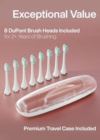 Aquasonic Vibe Series Ultra-Whitening Toothbrush – ADA Accepted Electric Toothbrush - 8 Brush Heads & Travel Case – 40,000 VPM Motor & Wireless Charging - 4 Modes w Smart Timer – Satin Rose Gold