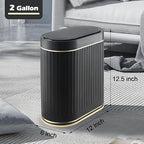 Bathroom Sensor Trash Can with Lid Automatic 2 Gallon Small Sensor Garbage Bin, 7.5 Liter Motion Sensor Smart Rubbish Bin Bathroom Decor, Slim Waterproof Plastic Garbage Can, Black Gold