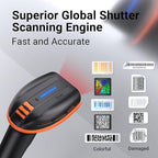 Tera Pro Barcode Scanner with Power Switch Battery Level Indicator Replaceable Battery Wall Mountable Stand 1D 2D QR Works with Bluetooth 2.4G Wireless USB Wired Bar Code Reader D6100