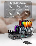 380W Charging Station for Multiple Devices - 24 Ports USB Fast Charging Station with 30W Power Delivery, Multi Charger Dock for Phone Tablet, Home, Office, School