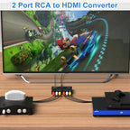 RuiPuo 2 Port RCA/AV to HDMI Converter Adapter Support 16:9/4:3 for WII/N64/PS1/PS2/PS3/VHS/VCR/DVD Players etc(2 AV in 1 HDMI Out)