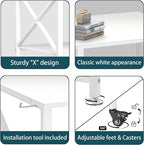 TQQDCI Printer Stand, 23.6 x 23.6 Inches Large Printer Stand with Storage Shelf, 2 Tier Printer Table for Home Office, Rolling Printer Cart with Industrial Wheels, Mini Fridge Stand Table, White
