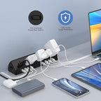 Desk Clamp Power Strip 65W Fast Charging Station,4 PD USB-C,5 Outlets,Nightstand Desk Edge Mount Tower Surge Protector,15 Amp Heavy Duty Power Strip,Fits 1.96" Tabletop Edge (Black, 6 FT Cable)