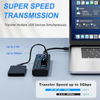 7-Port USB 3.0 Hub, Data USB Hub Splitter with Individual On/Off Switches and Lights, Compatible with Laptop, PC, MacBook, Mac Pro, Mac mini, iMac, Surface Pro and More