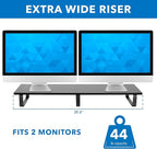 Mount-It! 39" Extra Long Dual Monitor Stand Riser – Ergonomic Desk Organizer for 2 Monitors, Laptop, TV, or Printer – Heavy-Duty Steel & Wood Desktop Shelf with Storage – Supports 44 Lbs – Black