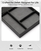 Valet Tray, Built in Wireless Charging Pad, Nightstand Organizer, Two-Toned Premium Vegan Leather Desk Bedside Caddy Organizer Tray for Keys, Watch, Wallet, Jewelry (Black+Gray)