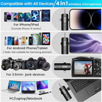 4 in 1 Wireless Lavalier Microphone for iPhone/USB C Android/Camera/Laptop PC,Mini Microphone 2.4G Ultra-Low Delay with Noise Reduction Cordless Lapel Mics for Video Recording, Vlog, YouTube, TikTok