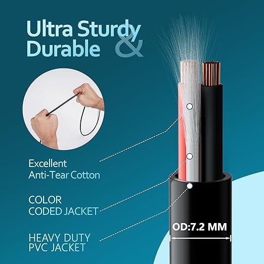 HiFind 14/2 Gauge Speaker Wire Cable 150 Ft-Tinned OFC Copper-UL CL3 Rated- Indoor/Outdoor-Pro Series 14 AWG-UV PVC Jacket&Cotton, Hi-Fi Sound for Car Audio,Home Theater Speakers,Stereos-Black