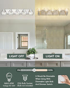 METWET Bathroom Light Fixtures, 5 Light Brushed Nickel Vanity Light, 32 Inch Modern Wall Sconces with Globe Clear Glass Shade, Vanity Lighting Fixtures Over Mirror, VL195-BN-CL-5