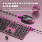 Rechargeable Wireless Keyboard and Mouse Combo, Vssoplor 2.4GHz Ultra Quiet & Slim Full Size Keyboard with 3-Level DPI Mouse for Windows PC Laptop, Black and Wine Red
