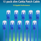 Rapink Patch Cables Cat6a 14ft (10 Pack) Slim, Cat6a Ethernet Patch Cable 10G Support, Snagless Cat 6 Patch Cable for Patch Panel to Switch, Flexiable Cat 6a Ethernet Cable with Gold Plated