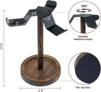 MyGift Industrial Matte Black Metal Headphone Stand with Burnt Wood Tray – Desktop Headset and Gaming Controller Holder for Office, Studio, or Console Setup