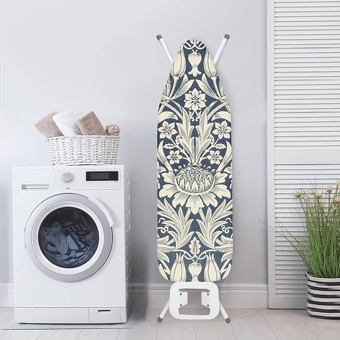 ZCFYGDX William Morris Art Floral Ironing Board Cover Decor, Resist Scorching & Staining, Easy Install Resistant Elastic Edges,3 Nylon Buckle Fasteners Straps,Relaxing Breathable Ironing Experience M