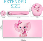 LIMKRIAN Elephant Mouse Pad Desk Mat Set, Kawaii Gaming Ergonomic Mouse Pad with Wrist Support Wrist Rest for Computer Keyboard Cup Coaster, Cute Pink Elephant Office Supplies Desk Decor Accessories