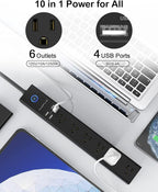 2 Pack Power Strip Surge Protector - AUOPLUS 6 Outlets 4 USB Ports 6Ft Long Extension Cords, Flat Plug Overload Protection, 2100 Joules, Wall Mount for Home, Office and Dorm Essential, ETL Listed