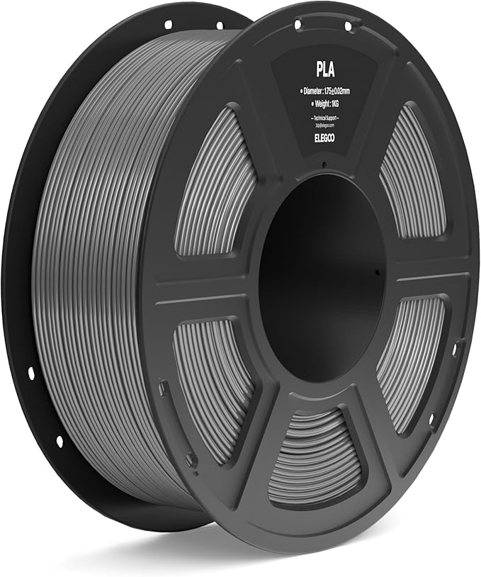 ELEGOO PLA Filament 1.75mm Space Gray 1KG, 3D Printer Filament Dimensional Accuracy +/- 0.02mm, 1kg Spool(2.2lbs) Fit Most FDM 3D Printers