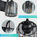 FDPBY 4-Light Crystal Vanity Light, Modern Black Bathroom Wall Sconce with K9 Crystal Shades, 32.67" Long Over Mirror Lighting for Vanity, Makeup, Hallway, Elegant & Easy Install