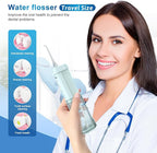 JNGOODS Mini Portable Water Flosser Oral Irrigator Water Teeth Cleaner Pick, Telescopic Water Tank, 4 Modes & IPX7 Waterproof, Home & Travel Water Flossers for Teeth, Braces Bridges Care. (Pearl Blue)