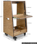 Sound Town DIY Slanted 16U Studio Rack (8U Top + 8U Lower), with 2U Bottom Storage, Slide-Out Tray, Caster, Plywood, Weathered Brown For Recording Room, Home Studio (SDRK-ST16TB)