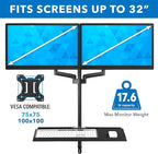 Mount-It! Wall Mount Workstation with Dual Monitor Mount, Keyboard Tray and CPU Holder, Height Adjustable Full Motion Arms, Fits Two 32 Inch Computer Screens