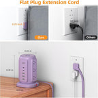 AiJoy Power Strip Tower with 9 Outlets and 5 USB Ports (2 USB C), 1200J Surge Protection, 1625W 6.5ft Flat Plug Extension Cord with Multiple Outlets Extender for Dorm Home Office Supplies, Purple