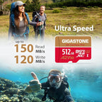 [5-Yrs Free Data Recovery] Gigastone 512GB Micro SD Card, 4K Camera Pro, A2 V30 UHS-I U3 C10, Up to 150/120MB/s, for Smartphone, GoPro, Action Cam, 4K UHD Video, with Adapter & USB-C Card Reader