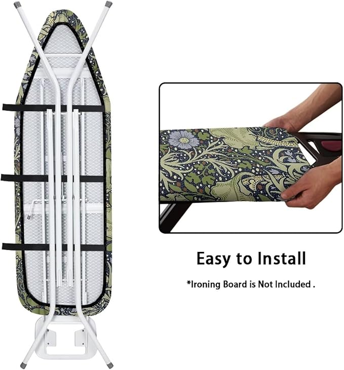 ZCFYGDX William Morris Prints Ironing Board Cover with Elastic Edge 3 Bottom Nylon Buckle Straps Breathable Resist Scorch Staining Suitable for Size-XL Iron Board House Oil Paintings Art Decor