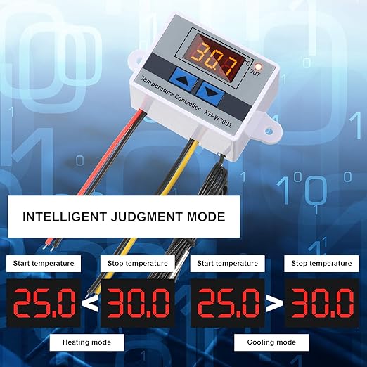 XH-W3001 Digital LED Temperature Controller Module Digital Thermostat Switch with Waterproof Probe Programmable Heating Cooling Electronic Thermostat Range from -50℃ to 110℃ (12V 10A 120W) (2 Pieces)