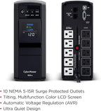 CyberPower CP850PFCLCD PFC Sinewave UPS Battery Backup and Surge Protector, 850VA/510W, 10 Outlets, AVR, Mini-Tower; UL Certified