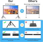 VntB 120 inch Projector Screen with Stand, Portable Outdoor Projection Screen Rear Front Movie Screen with Carry Bag Wrinkle-Free 16:9 4K Washable for Indoor Home Theater, Backyard Movie Night
