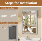 SMIROR Brushed Silver Bathroom Mirror for Over Sink, 24”x 36” Metal Thick Framed Rectangle Vanity Mirror for Wall, Right Angle Corner, Anti-Rust, Horizontally or Vertically Mounted
