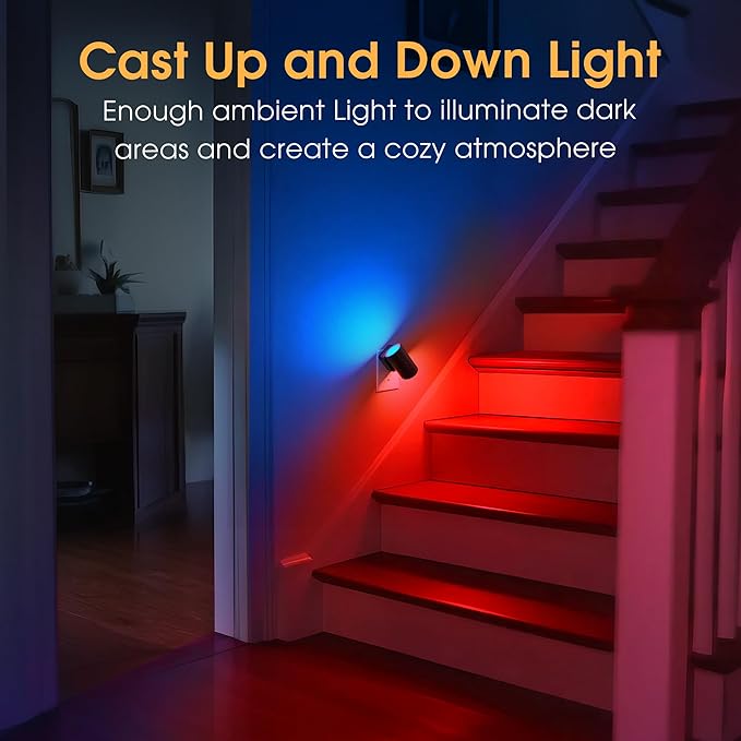 Briignite Night Lights Plug into Wall, 10-Color Changing RGB Night Light for Kids,180° Rotatable Plug in Nightlight with Dusk to Dawn Sensor for Bathroom Decor, Children Room, Gift-2 Pack