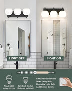 METWET Bathroom Light Fixtures, 3-Light Matte Black Vanity Light, Modern Wall Sconces with Milk White Globe Glass Shade, Vanity Lighting Fixtures Over Mirror, VL195-MB-ML-3