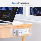 DOACE Recessed Power Strip with 18W USB C Fast Charging Conference Recessed Outlet,Space-Saver for Furniture Side Table,2 AC Outlets,3 USB Ports,6ft Cord, 45° Thin Flat Plug, White