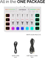 IXTECH Gaming Audio Mixer 4 Channel Soundboard, Streaming RGB PC Audio Interface with XLR Microphone Support, Audio Equalizer for Gaming Podcast Streaming Karaoke, Individual Volume Controls (White)