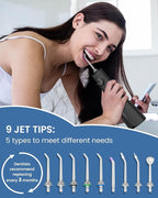 AUIEI Water Flosser Teeth Pick: 9 Jet Tips Cordless Oral Irrigator with 300ML, 5 Modes Portable Power Dental Flossers, IPX7 Waterproof Rechargeable Electric Waterflosser Machine for Home Travel, Black