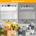 Unicozin 5 Light Bathroom Light Fixtures,33.5 Inch Vanity Lights for Bathroom, Lacquered Black Wall Lamp with Clear Glass for Mirror, Living Room, Hallway, Cabinet, E26 Base