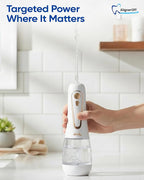 Aligner Off Sparklux Jet Water Flosser - Cordless & Rechargeable, Waterproof Design, Ideal for Teeth, Braces & Gum Care, Sleek White Finish with Rose-Gold Trim - FSA Eligible