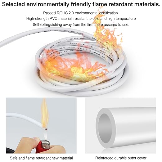 18 Gauge 3 Conductor Electrical Wire, 32.8FT Low Voltage 18/3 Tinned Copper Stranded 3 Wire Cable, 18 AWG White Flexible Extension Power Cord for Automotive, LED Lamp, Outdoor Landscape Lighting Etc