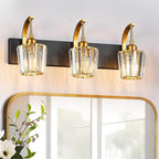 FDPBY Modern Bathroom Vanity Light, 3-Light Black Gold Wall Sconce with Crystal Accents, Over Mirror Bathroom Lighting Fixture, 23.62" Long Dimmable Vanity Lamp for Makeup, Easy Installation