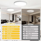 RLEDPZTX 4PK 12 Inch LED Flush Mount Ceiling Light, 24W, 2520LM,3000K/4000K/6000K CCT Selectable, Round Flat Panel Low Profile Ceiling Light Fitures for Hallway, Kitchen, Bedroom, Laundry Room,White