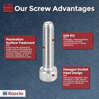 Kozelo 12pcs Socket Head Cap Screws - [M10-1.5 x 50mm] 304 Stainless Steel Allen Socket Drive for Electrical Motor 3D Printing Fan Engine Replacement Use, Silver