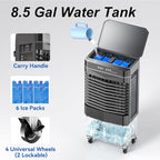 Auertech 8.5 Gal Swamp Cooler, 2800 CFM Portable Evaporative Air Cooler with 3 Speeds, Remote, 12H Timer, 120°Oscillation, Portable Air Coolers for Room, Garage, Bedroom
