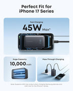 Anker Nano Portable Charger, 10,000mAh 45W Max Compact Power Bank, Travel Essential Phone Battery Pack with 2.3 ft InstaCord Retractable Cable for iPhone 17/16 Series, iPad, Galaxy, Pixel, and More