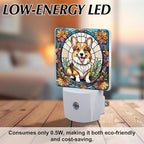 PODMemory Corgi Stained Glass Night Lights Plug into Wall for Room, Corgi Night Light LED for Bedroom