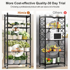 Himix Storage Shelves with 20 Hooks, 5-Tier Collapsible Organization Storage Rack Bookshelf Folding Pantry Shelves Cube Shelf Wire Shelving Holds 440 Ibs for Garage Kitchen Room, Black