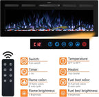 80" WiFi Electric Fireplace Inserts, Recessed and Wall Mounted Fireplace Heater W/Adjustable Flame Color & Brightness, Thermostat, 9H Timer, App and Remote Control, 750/1500W