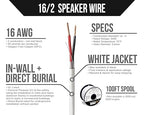 Voltive 16/2 Speaker Wire, in-Wall CL3 & Direct Burial, White, 100ft - 16AWG, 2 Conductors, Stranded Oxygen-Free Copper, UL Listed - V-1210-2