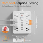 Bawmwim Surge Protector Power Strip - 8 Outlets(1250W/10A) 4 USB A（2 USB C, 6FT Flat Plug Extension Cord, Wall Mount Multi Plug Outlet Extender, ETL Listed for Home, Dorm Room